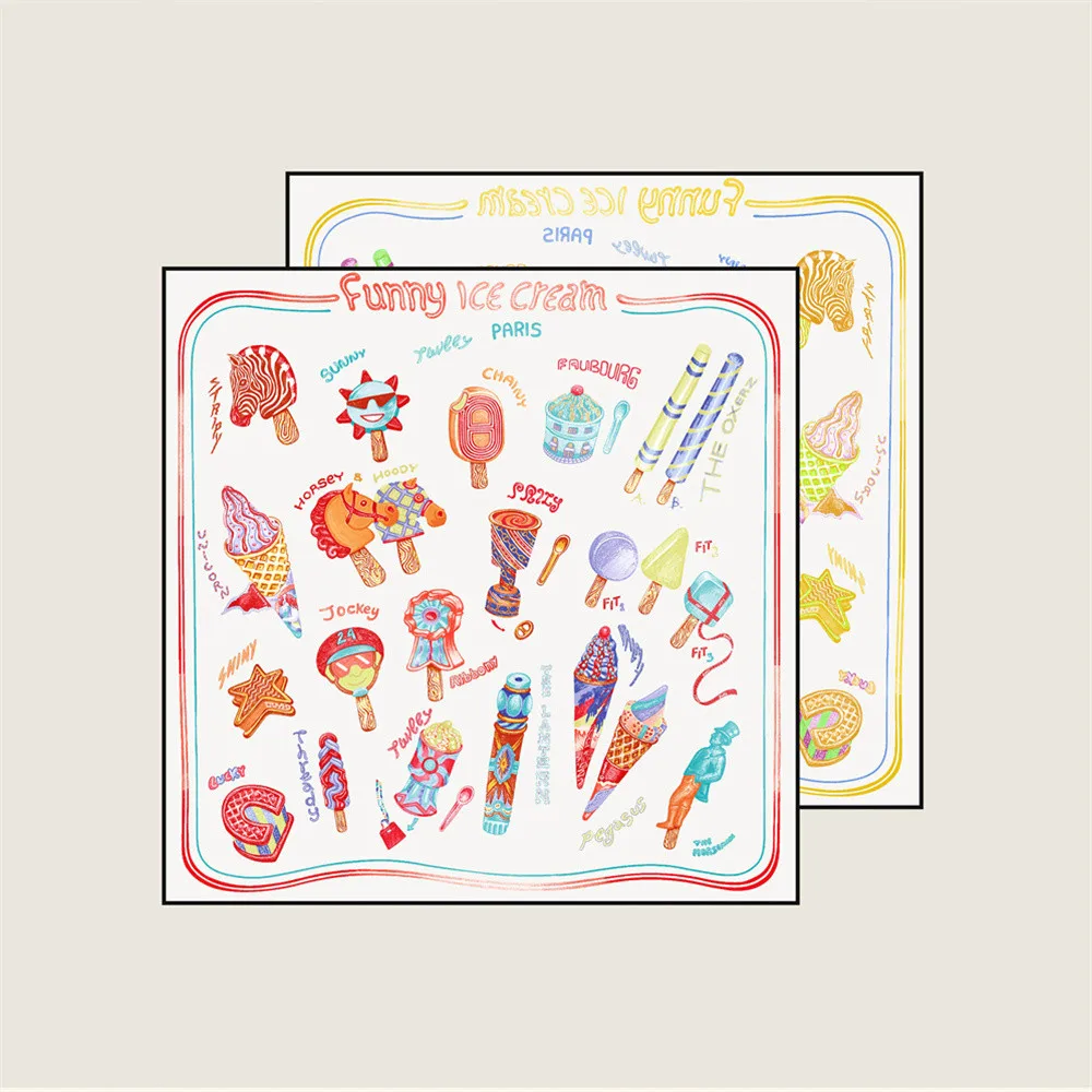 POBING ม้วนผ้าไหมผ้าพันคอผู้หญิงไอศกรีมคู่ด้านข้างพิมพ์ผ้าพันคอสแควร์ Wraps Echarpes Foulards Femme Hijab 70 ซม.