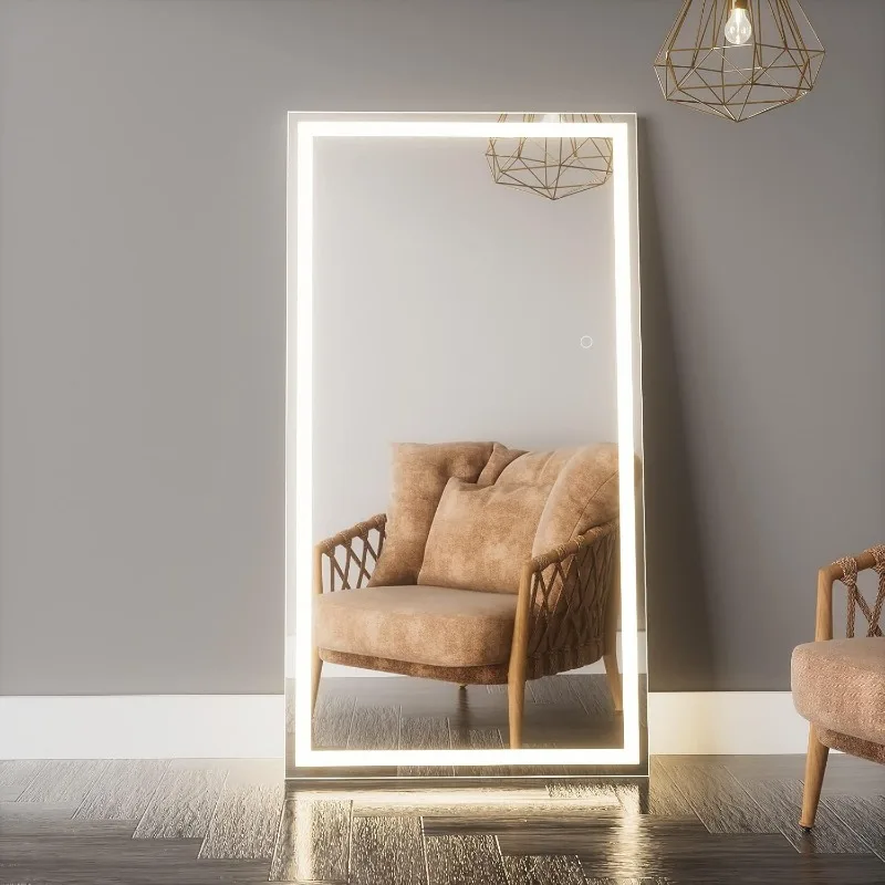 Full Length Mirror with Lights, LED Full Length Mirror, Lighted Full Body Length Light up Mirror Touch, Free