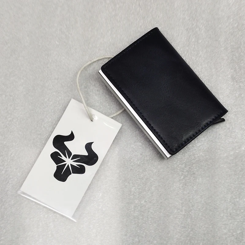 Genuine Leather Business Card Case Pop Up Smart Wallet for Men