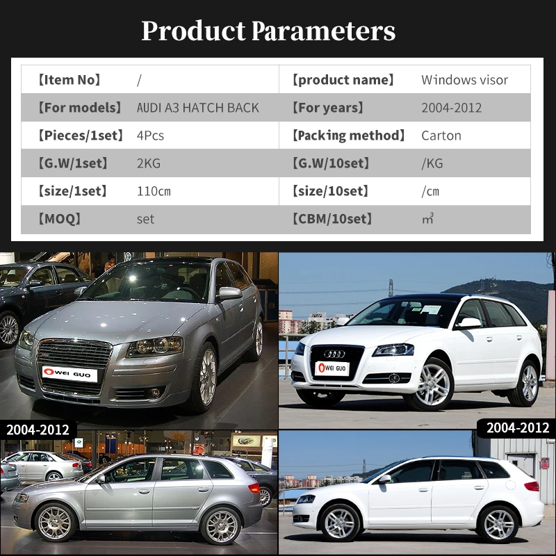 Windscreens for Adui A3 Sportback 8P 2004-2012 DOOR VISOR