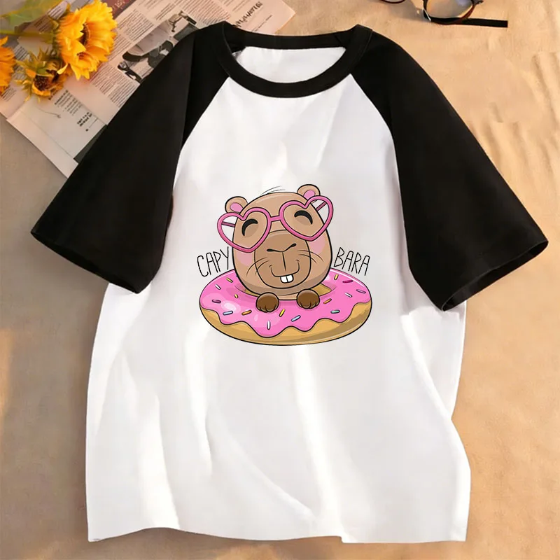 Kawaii Anime Capybara Lustige T-Shirts Manga Kinder T-Shirt Jungen Mädchen Sommer Frühling Lässiges Oberteil T-Shirt