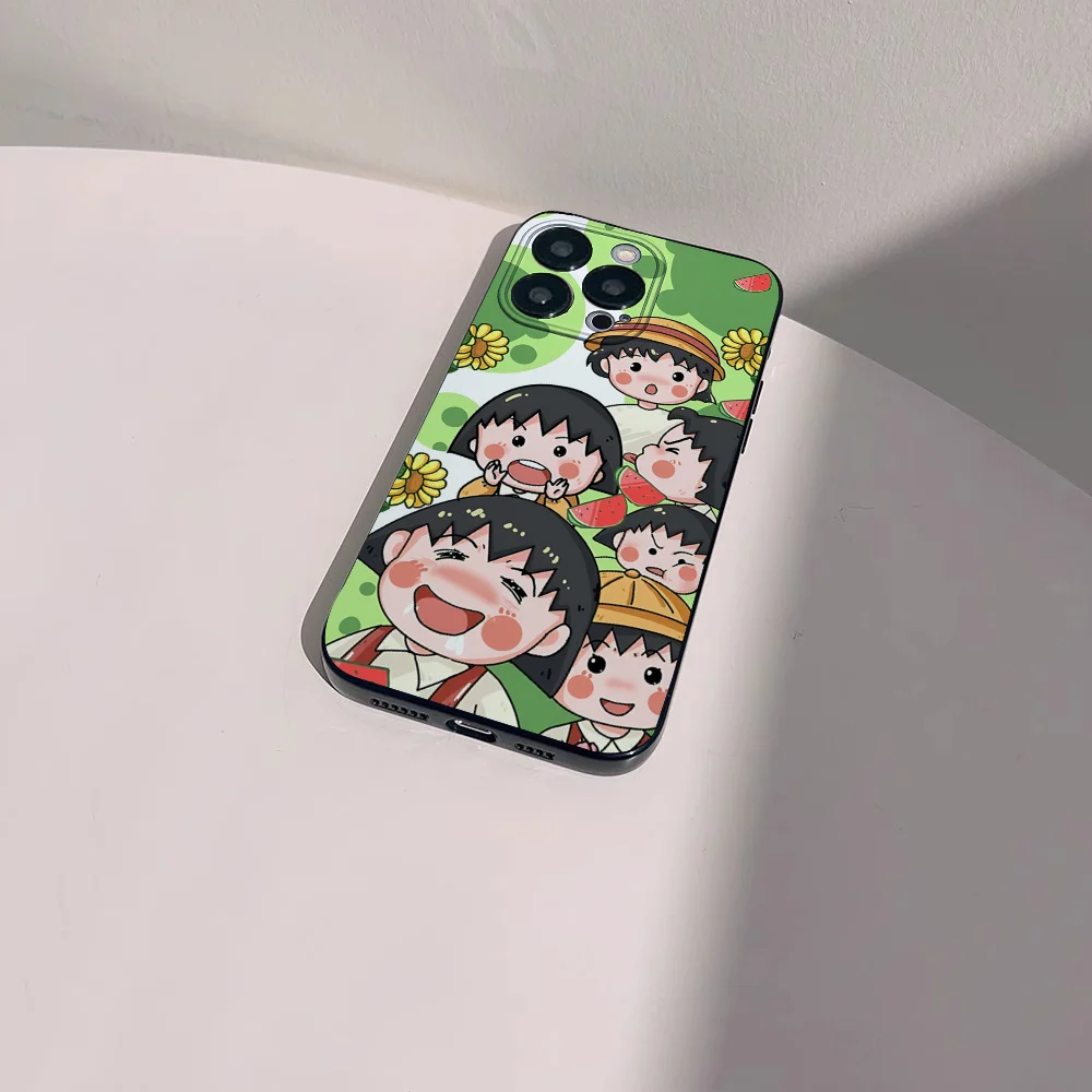 Catoon Chibi Maruko Chan Phone Case For IPhone 16 15 14 13 Pro Max 11 12 Mini X Xs XR Se 2022 Black Silicone Cover