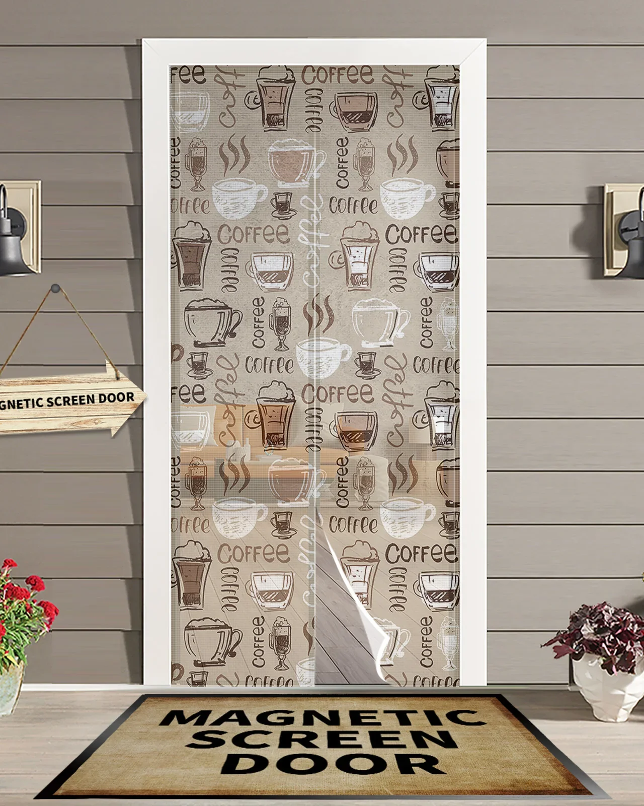 Coffee Coffee Beans Coffee Cup Summer Magnetic Screen Door Curtain Anti Mosquito Net Insect Fly Bug Kitchen Curtains