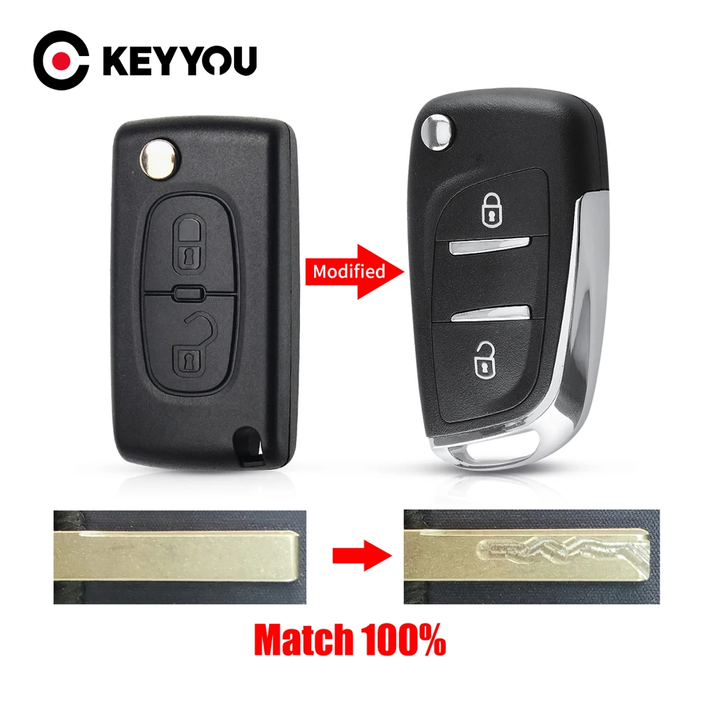 KEYYOU z serwisem cięcia CE0523 2/3 przyciski zmodyfikowana obudowa kluczyka samochodowego dla Peugeot 306 407 807 partner dla Citroen VA2/HU83