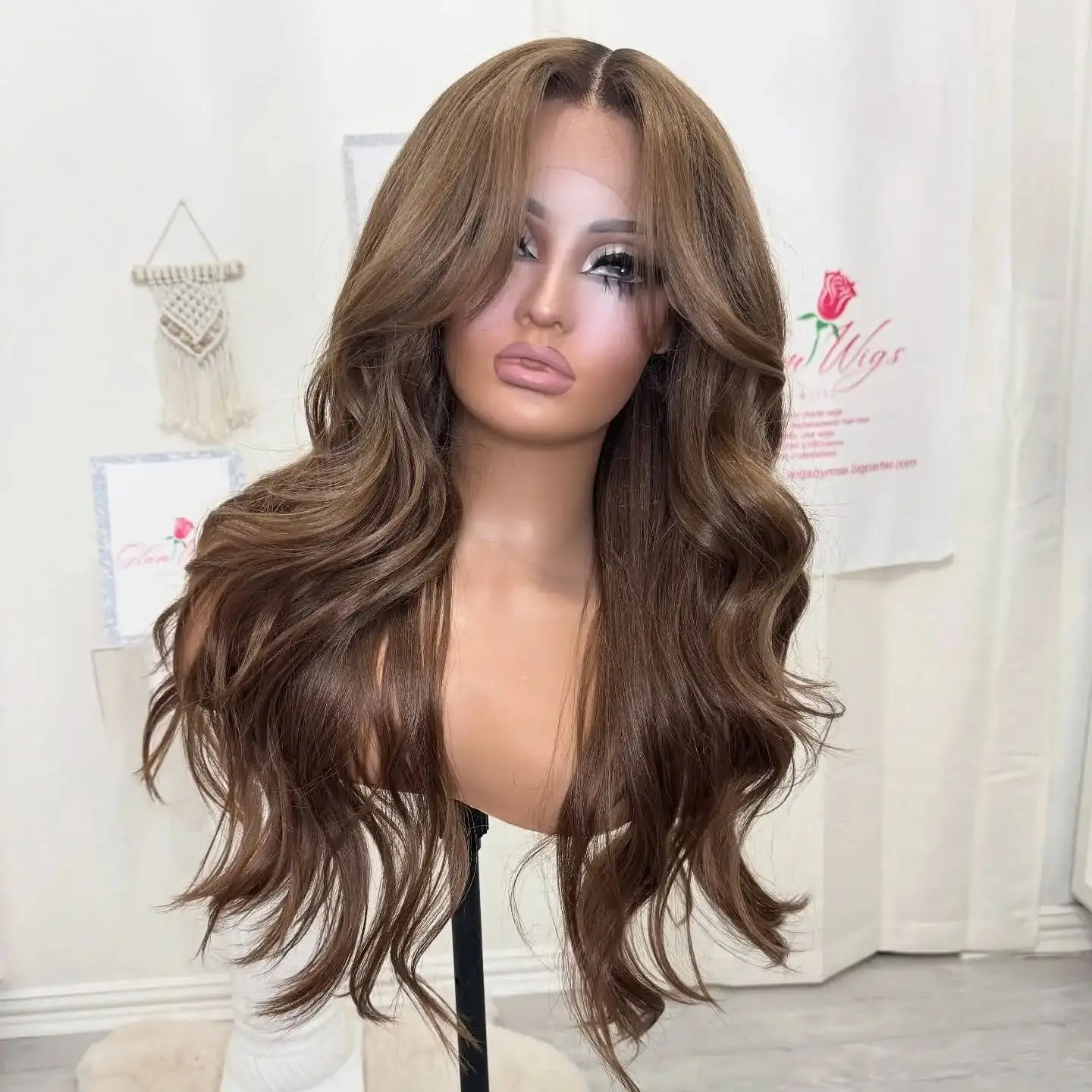 26” Chocolate Brown High Quality 13*4 HD Transparent Lace Wigs Long Length Body Wave Beautiful Glueless Wigs Synthetic Hair