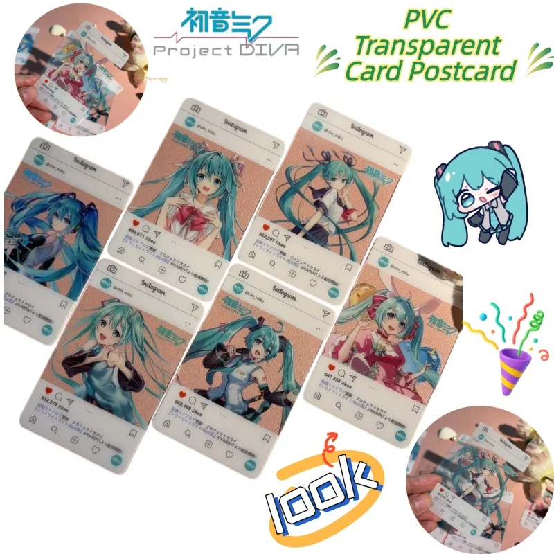 Bandai Hatsune Miku Cute PVC Postcards Creative High-Transparency Anime Cartoon Clear Cards Best Birthday Gifts for Best Friends