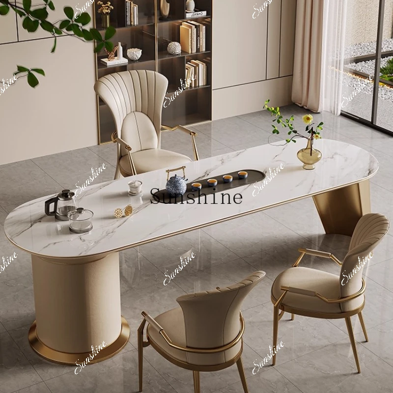 Italian rock slab modern simplicity high-end tea table chair kettle integrated office home light luxuryP