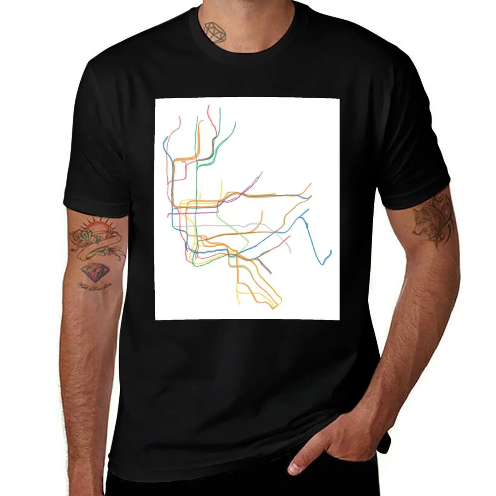

shirts NYC cotton t with Watercolor Map for Minimalist mens prints shirts t graphic t Subway shirts T-Shirt man