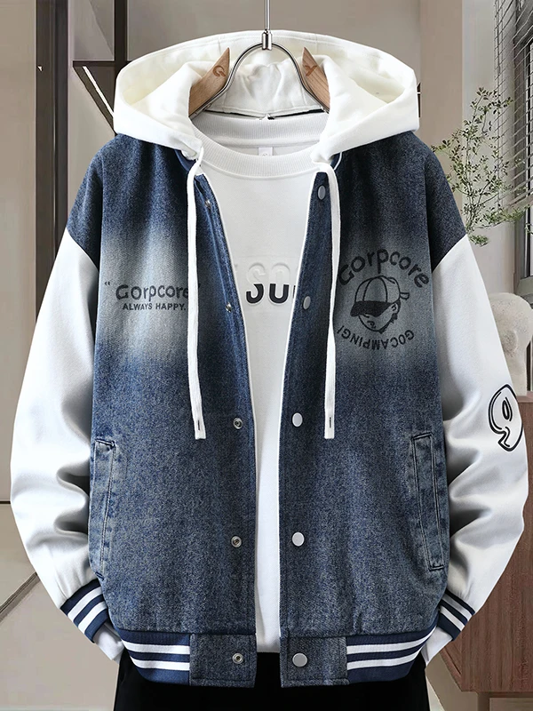 

Новая мужская джинсовая куртка: повседневная, модная, теплая, с капюшоном, осенне-зимняя, универсальная, стильная верхняя одежда из хлопка и полиэстера