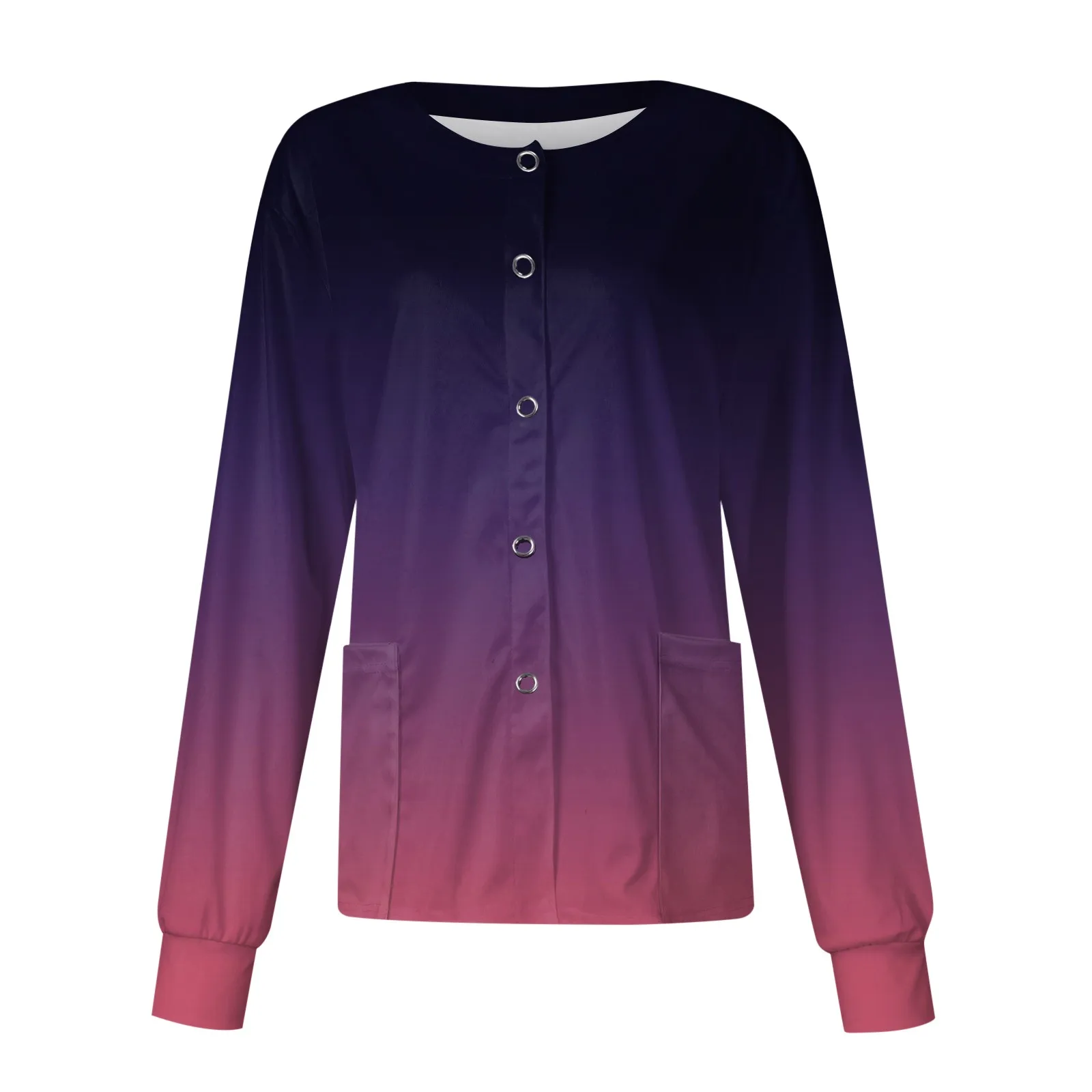 Damski, codzienny, długi rękaw, uniform do karmienia, jednorzędowy, gradientowy, marmurkowy kardigan, top, okrągły dekolt, kurtka, odzież robocza do karmienia.