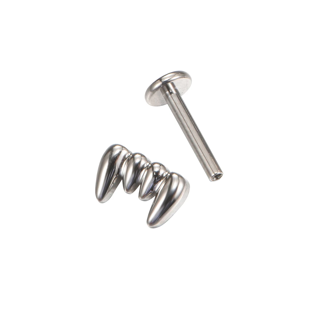 QM ASTM F136 Titanium Teeth Shaped Internally Threaded Labret Ear Lobe Tragus Flat Helix Body Piercing Jewelry