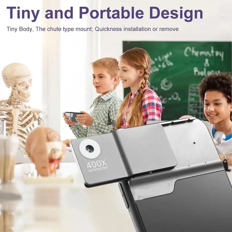 Universal 400X Microscope Phone Lens Kits Tiny and portable for iPhone 11 12 13 14 Pro Max MINI with Battery LED Transmits Light