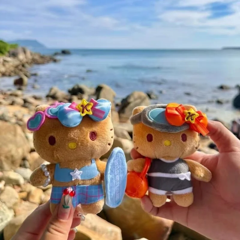

Плюшевый брелок Sanrio Island Sunshine Hawaiian Hello Kitty в виде доски для серфинга, черная кошечка, подвеска для сумки