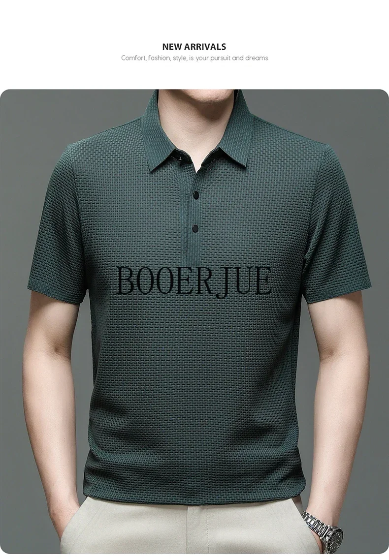 Atmungsaktives Business-Mode-T-Shirt für Herren, Markenkleidung, Sommer 2026 Neu, Herren-Lop-up-Hohlkragen-Kurzarm-Polo-T-Shirt aus Eisseide – Detail 29