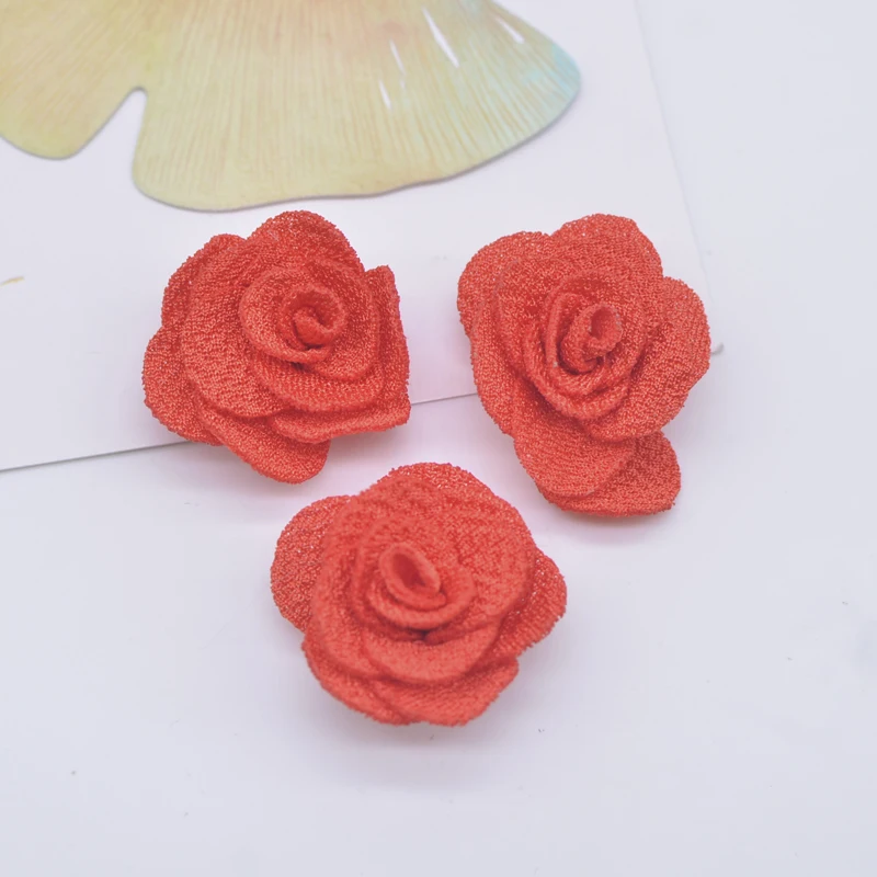 20Pcs 25mm Mesh Rose Flower Applique for DIY Clothes Hat Shoes Crafts Sewing Patches Headwear Hair Clips Decor Accessories