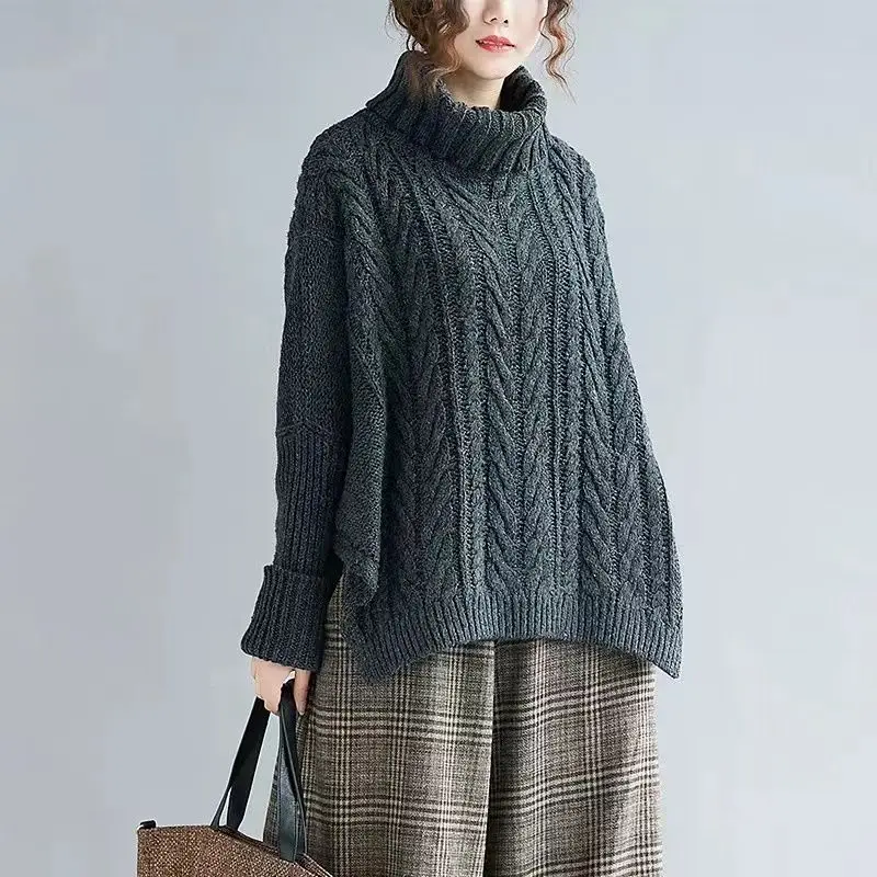 Herbst Winter High Neck Zopfmuster Pullover Herbst Winter Loose Fit Verdickter Pullover Slim Fit
