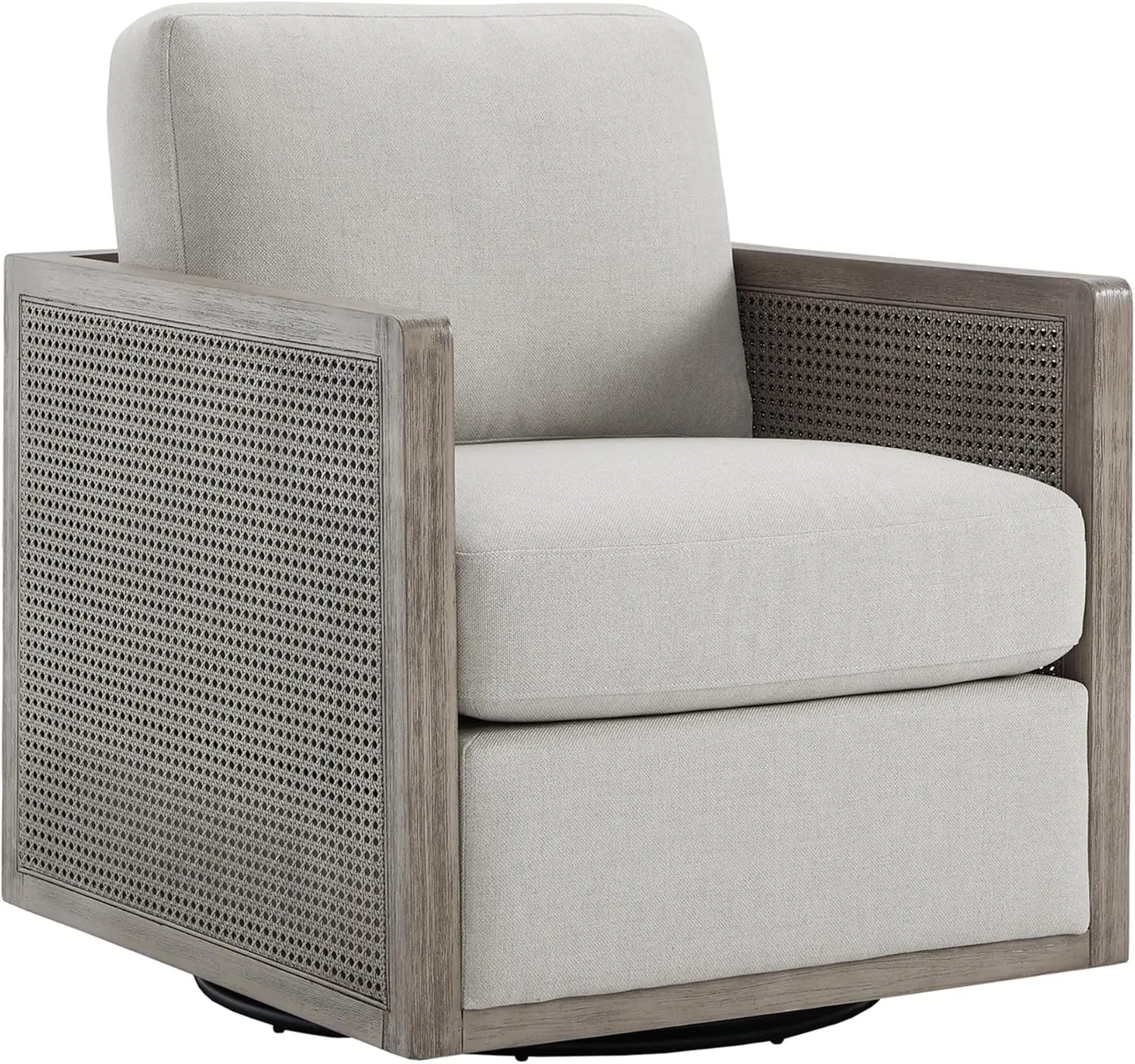 Swivel Accent Chair, Rattan Arm Chair for Living Room and Bedroom, Light Grey Fabric with Grey Frame