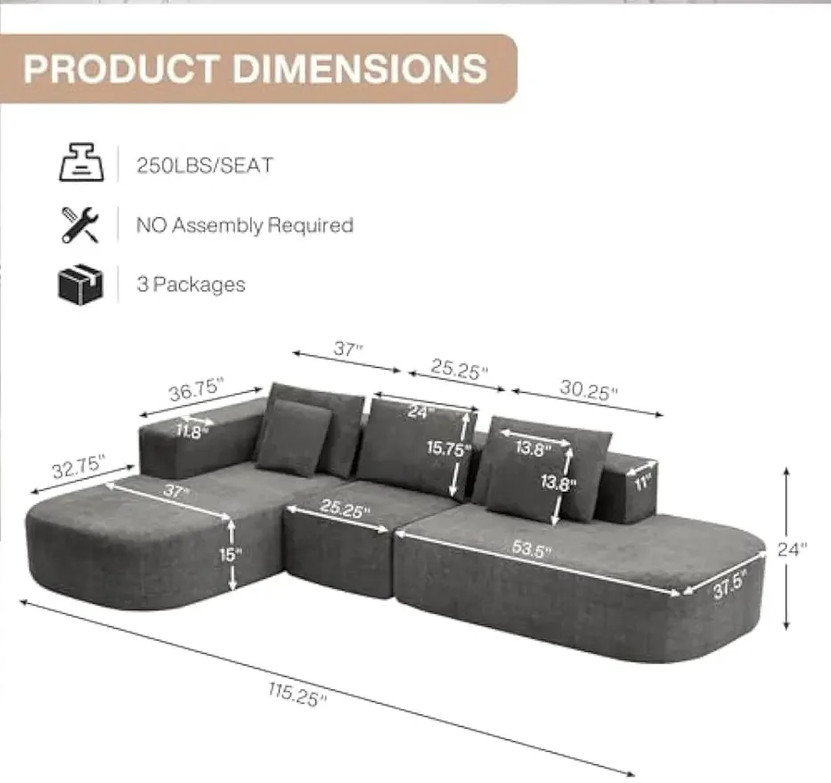 L-Shaped Sectional Couch, 116