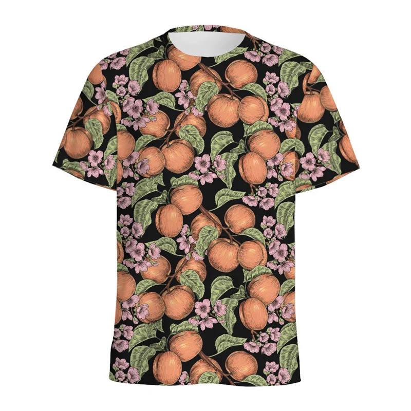 Fashion Apricot Orange Graphic T-shirt For Men Round Neck Short-sleeves T Shirt Women Summer 3D Printed Tropical Fruits Tees