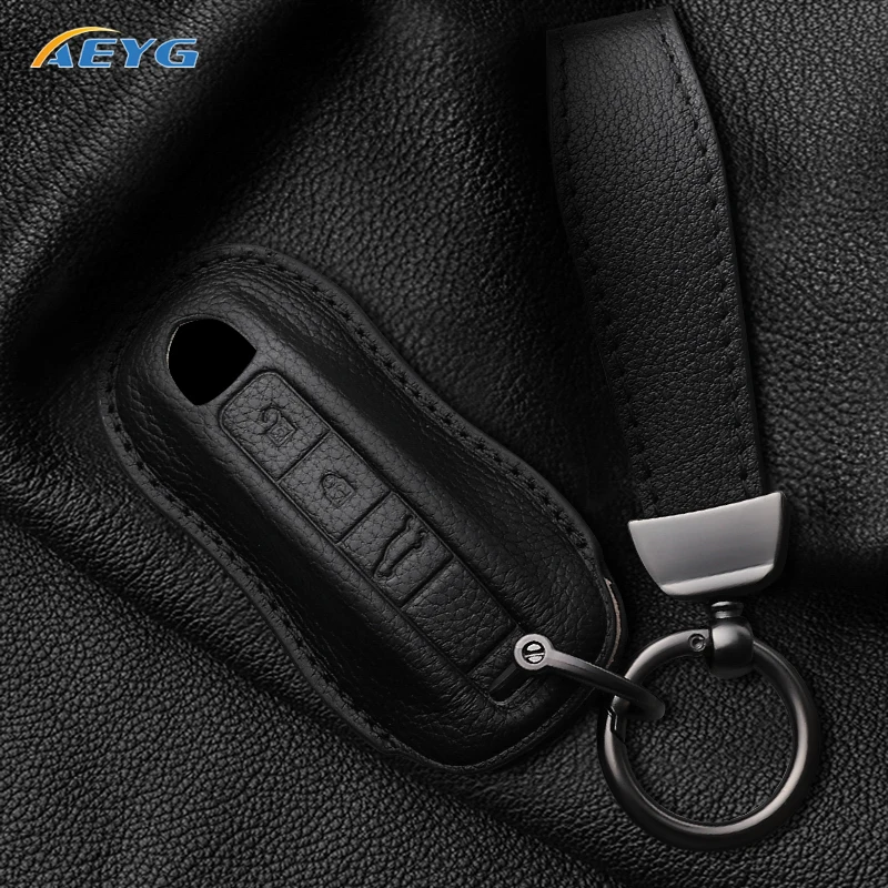 

Leather Car Remote Key Case Cover Shell Fob For Porsche Cayenne 911 996 Macan Panamera Boxster 986 987 981 Key Chain Accessories