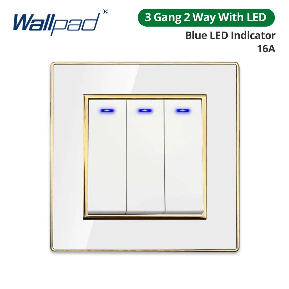 Wallpad Weißes Acryl-Panel mit goldenem Rand, 2-Wege-Wandlichtschalter mit LED-Anzeige, EU-Steckdose mit USB
