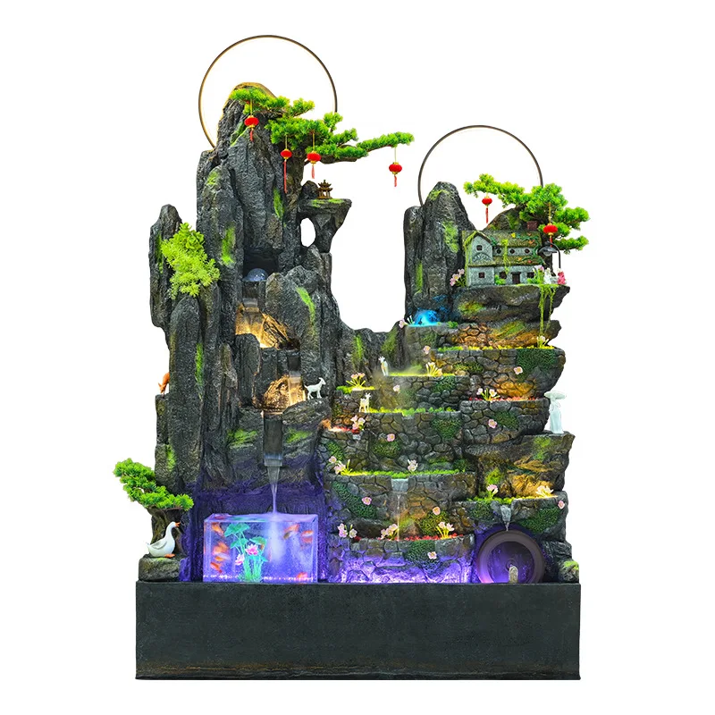 Large floor-to-ceiling rockery fountain, living room outdoor fish tank circulation, company entrance opening lucky ornament