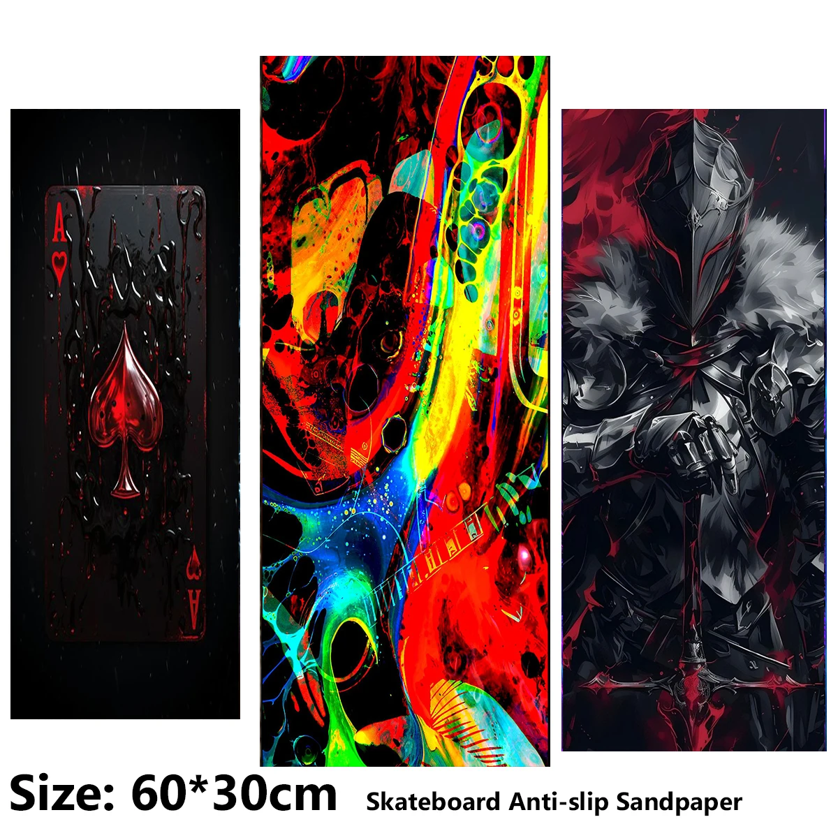 Electric Scooter Anti-slip Sticker Sandpaper Skateboard GripTape Sheet 60*30cm Flame Poker Doodle Mecha Pattern
