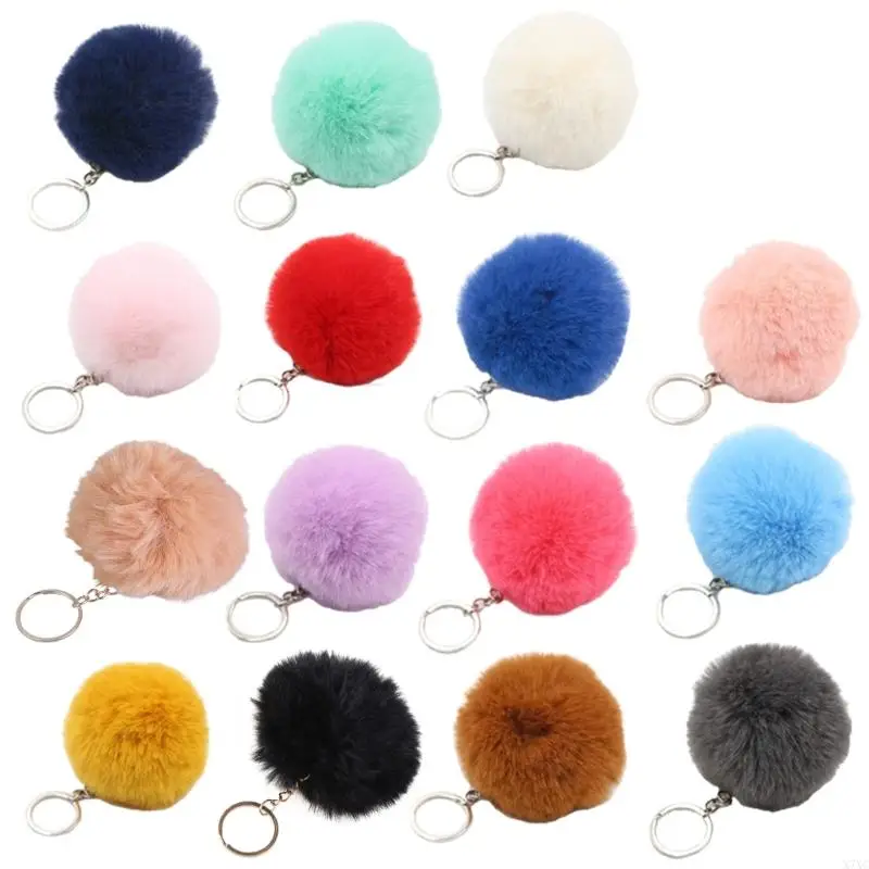 

X7XC Pom Poms Keychain Artificial Faux Fur Puff Ball Keyring Car Bag Charm