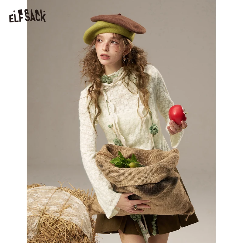 ELFSACK 2025 Autumn New Arrivals Classic Daily Slimming Long Sleeves Thin Version Lace Shirt For Woman