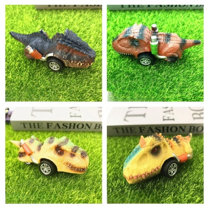 สมจริงมินิไดโนเสาร์ T-Rex ดึงกลับรถแข่งยางสนุกของเล่นเด็กที่มีสีสัน Dino-Temed Cars รถแข่ง Cool Stuff