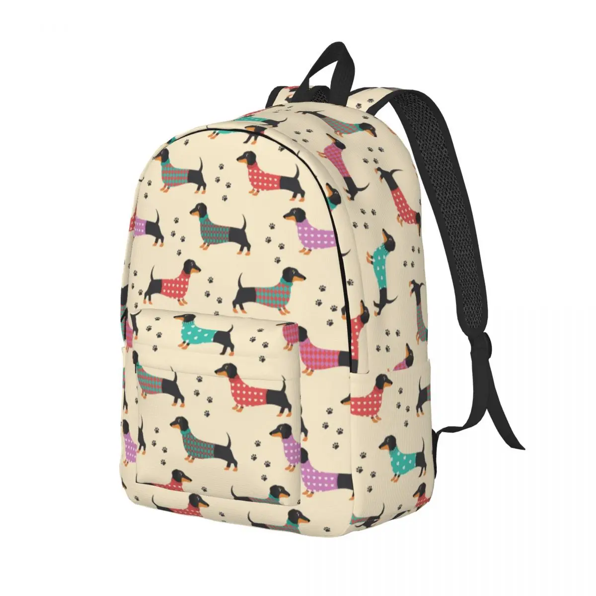 Cartoon Dachshund Dog Pattern Travel Canvas Backpack Women Men School Computer Bookbag College Student Daypack Bags