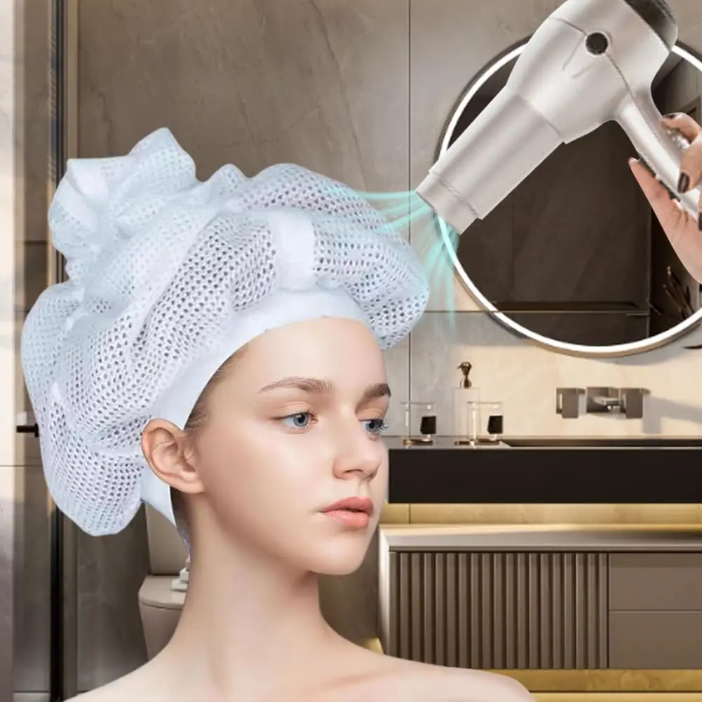 قبعة شبكية قابلة للتعديل مع رباط للشعر المجعد، قبعة ناشرة للشعر المجعد سريعة الجفاف