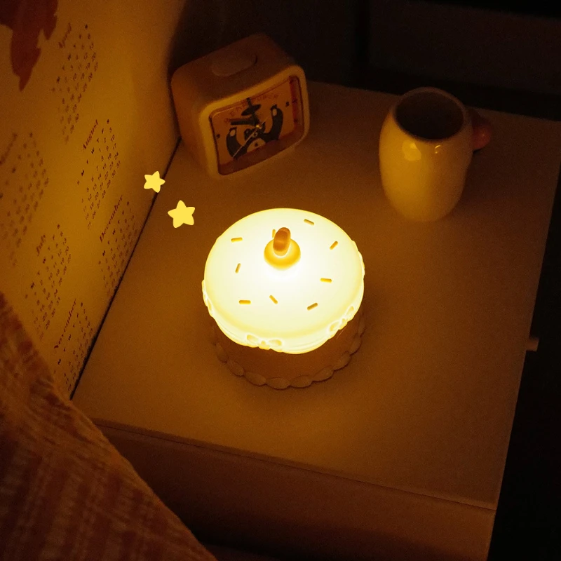 Modern Popular Birthday Cake Night Light Cute Pat Silicone Creative Birthday Gift For Children With Sleeping Bedside Lamp