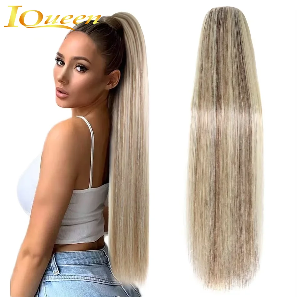 Drawstring Ponytail Extension Straight P8/613 Golden Brown Mix Blonde Clip In Ponytail Hair Extensions Hairpieces For Women Girl