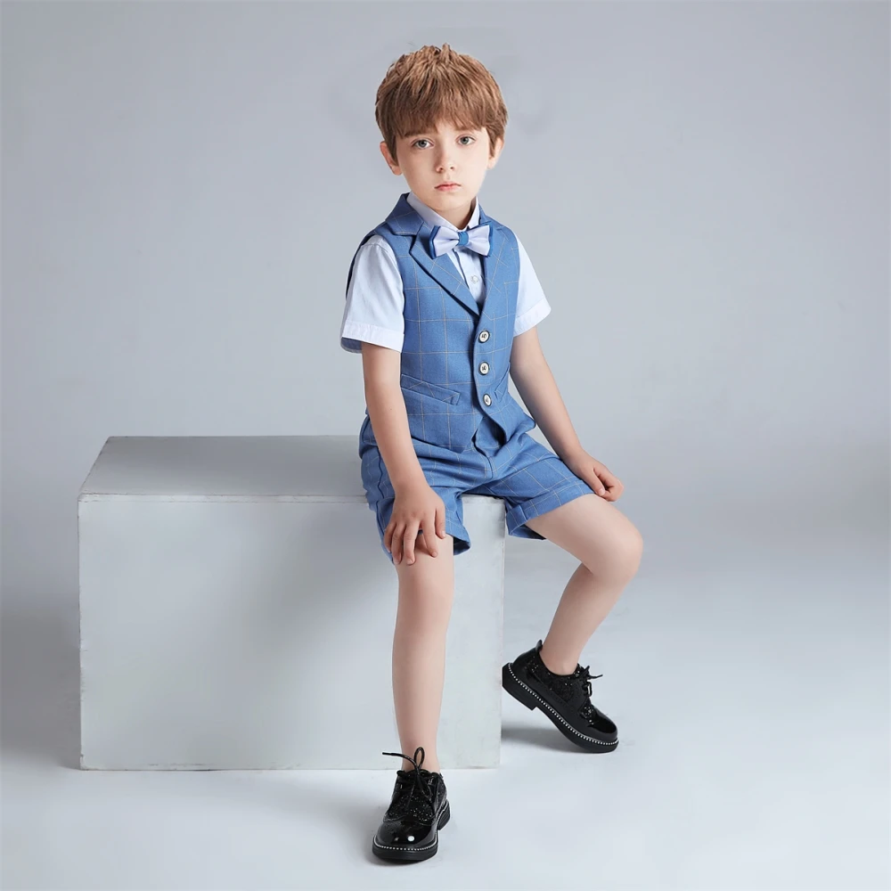 Casual Comfortable Child Plaid Suit Set For School Activities 2025 New Handsome Boys Suits 3 Pieces Birthday Wedding Party