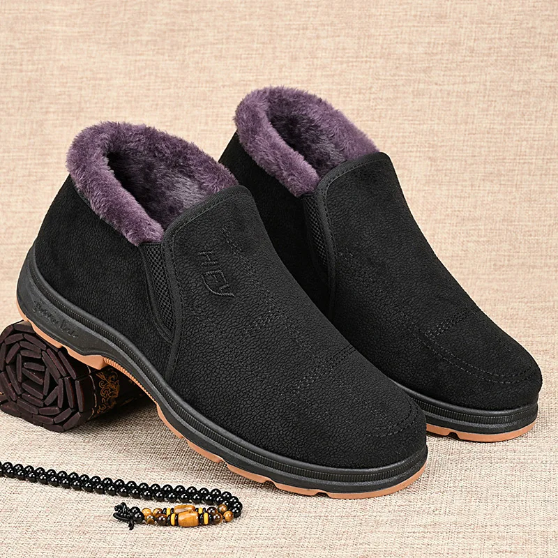 Mens Cotton Shoes Winter Hombre Shoes Warm Padded Thickened Daddy's Shoes Middle-Aged Elderly People Non-Slip Casual Men's Boots