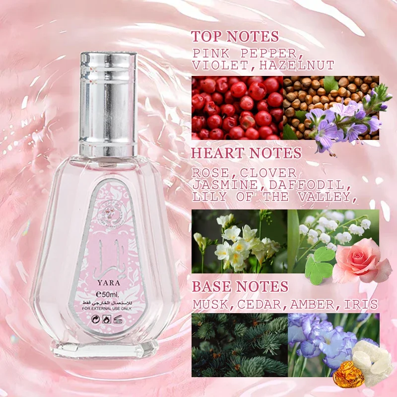 50 ml rosa arabisches Parfüm, tragbar, langlebige Düfte für Unisex, Eau de Parfums, Körperspray, hochwertiges Geschenk für Herren, Kölnischwasser