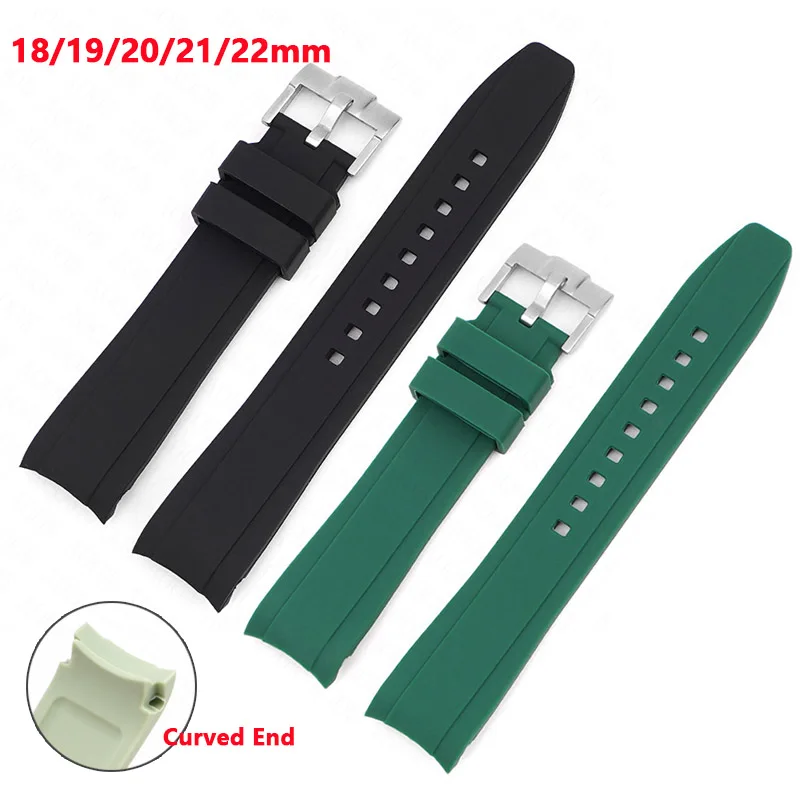 18 20 21 22 24mm Curved End Universal Rubber Silicone Strap for Seiko Citizen Rolex Water Ghost Omega Moonswatch Watch Band