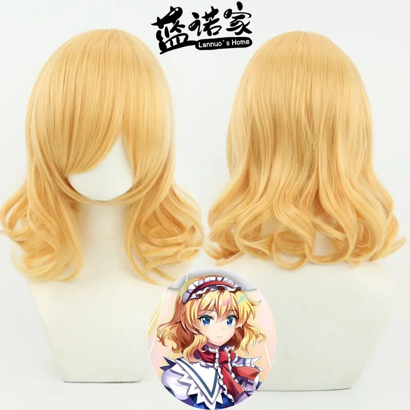 Synthetic Hair Alice Margatroid Cosplay Wigs Touhou Project Alice Margatroid 40cm Long Wavy Blonde Wig Heat Resistant