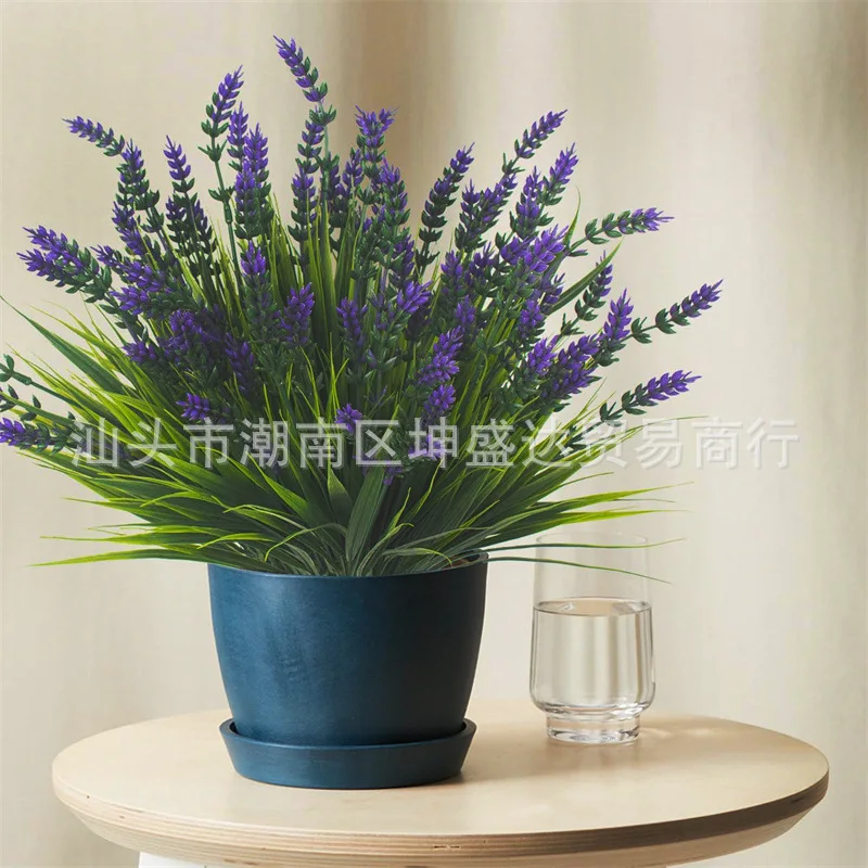 Artificial flowers Lavender vase Bonsai shrub imitation plant fake flower bouquet Garden bookstore Wedding shop Home decor