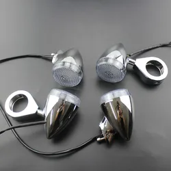 4Pcs Chrome Bullet Turn Signal Light Set 41mm Relocation Fork Clamp for Harley Honda Yamaha Kawasaki Suzuki Front & Rear