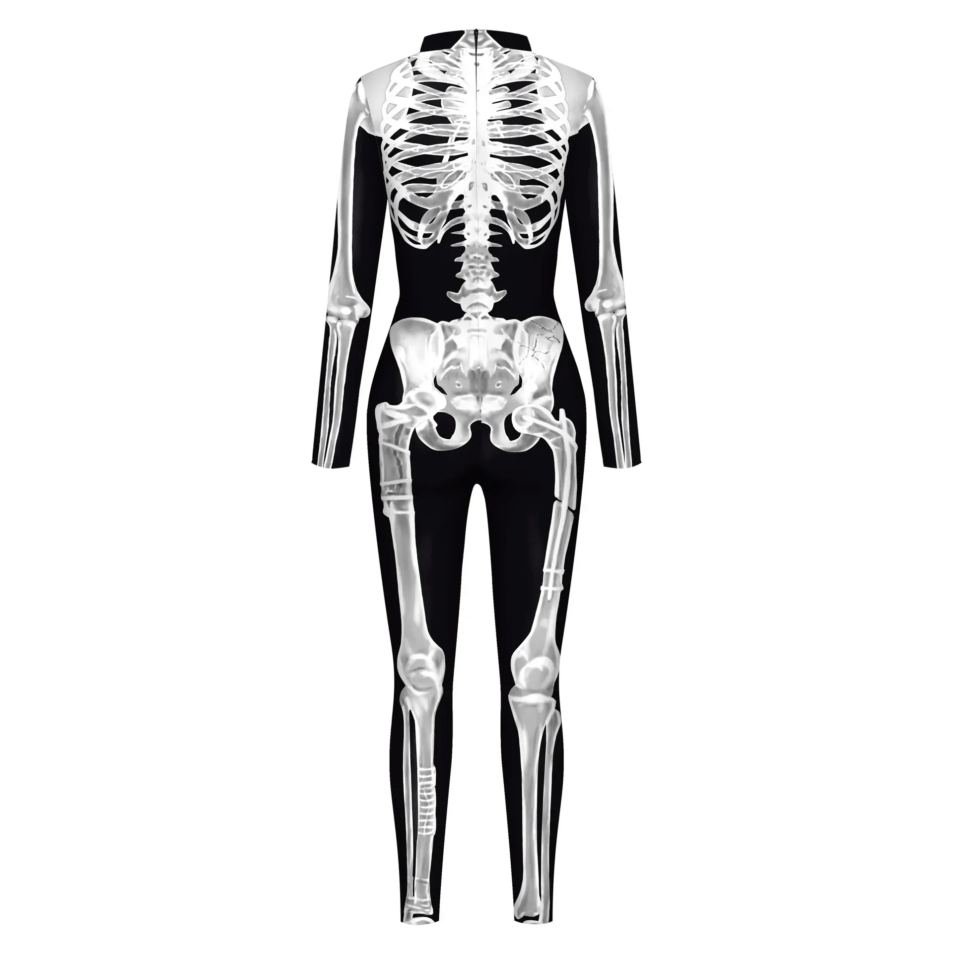 Cosplay Halloween Costume Men Skeleton Jumpsuit Zentai Suit Scary 3D Skull Carnival Fancy Dress Up Party Disguise Punk Bodysuit