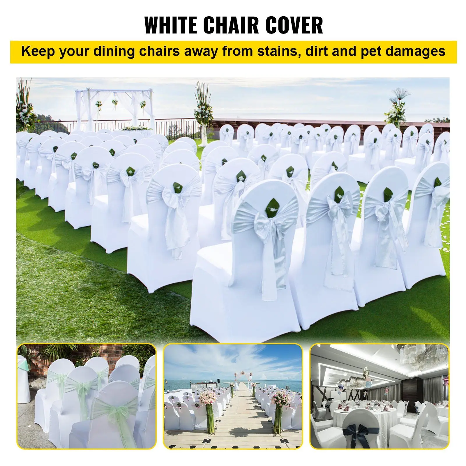 100 Pcs White Chair Covers Polyester Spandex Chair Cover Stretch Slipcovers for Wedding Party Dining Banquet Flat-Front Ch