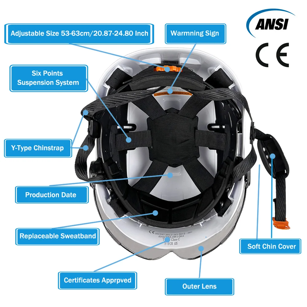 CE Construction Safety Helmet with Sun Visor Goggles ABS Hard Hat Adjustable Ventilation Hardhats Site Work Head Protection