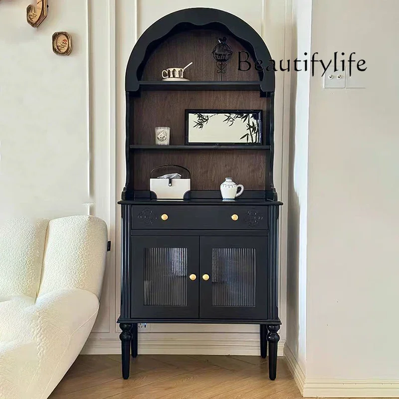 

French retro solid wood dining side cabinet French arched bookcase Nordic simple multi-functional display cabinet