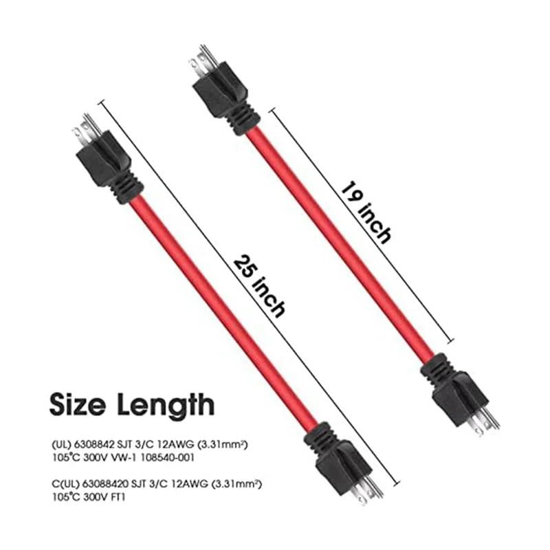 3Prong Male to Male Extension Cord, Generator Adapter Cord NEMA 5-15P for Transfer Switch,12AWG 125V (2FT) US Plug