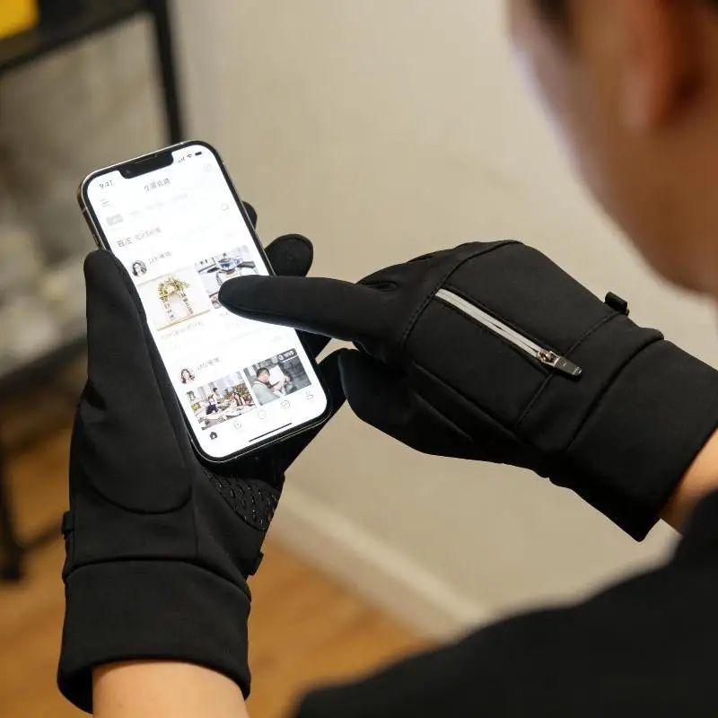 Cycling Winter Touchscreen Gloves Thermal Motorcycle Ski Outdoor Zipper Pocket Water Repellent Non-slip Unisex Driving Gloves