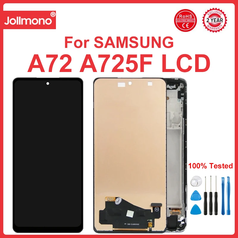 

Tft-экран для Samsung Galaxy A72 A725F A725F/DS, ЖК-дисплей, цифровой сенсорный экран с рамкой для Samsung A72, экран в сборе