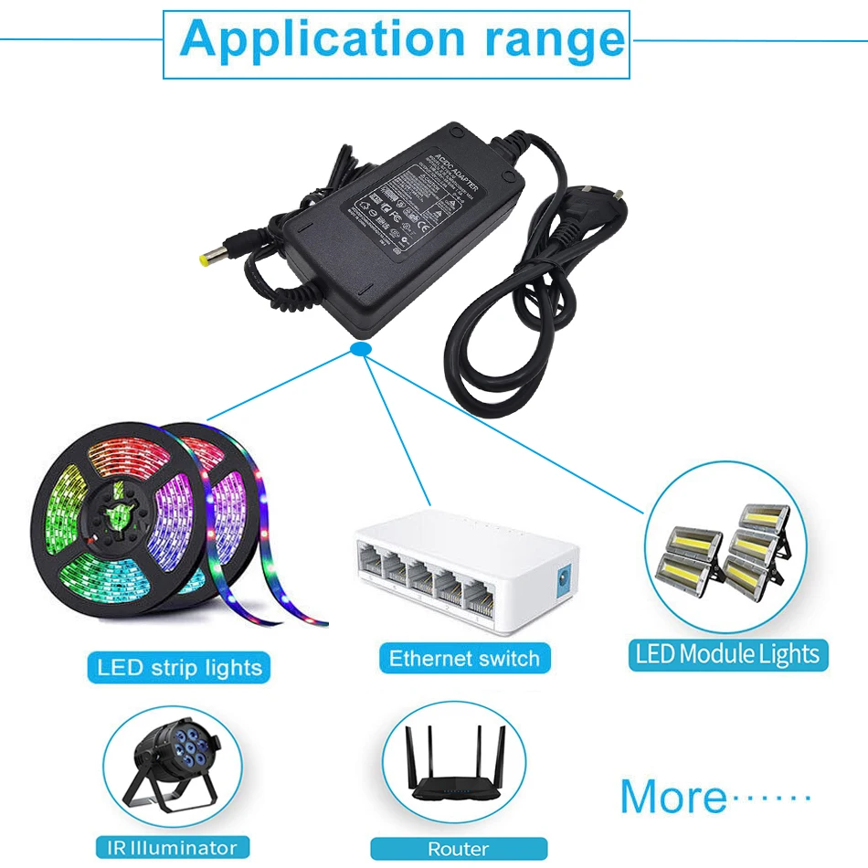 Imagem -04 - Transformador de Iluminação 85265vac do Adaptador 60w 12v 5a da Fonte de Alimentação do Diodo Emissor de Luz para Dc12v para Ws2811 5050 2835 Diodo Emissor de Luz Stirp Cctv Conduziu a Lâmpada