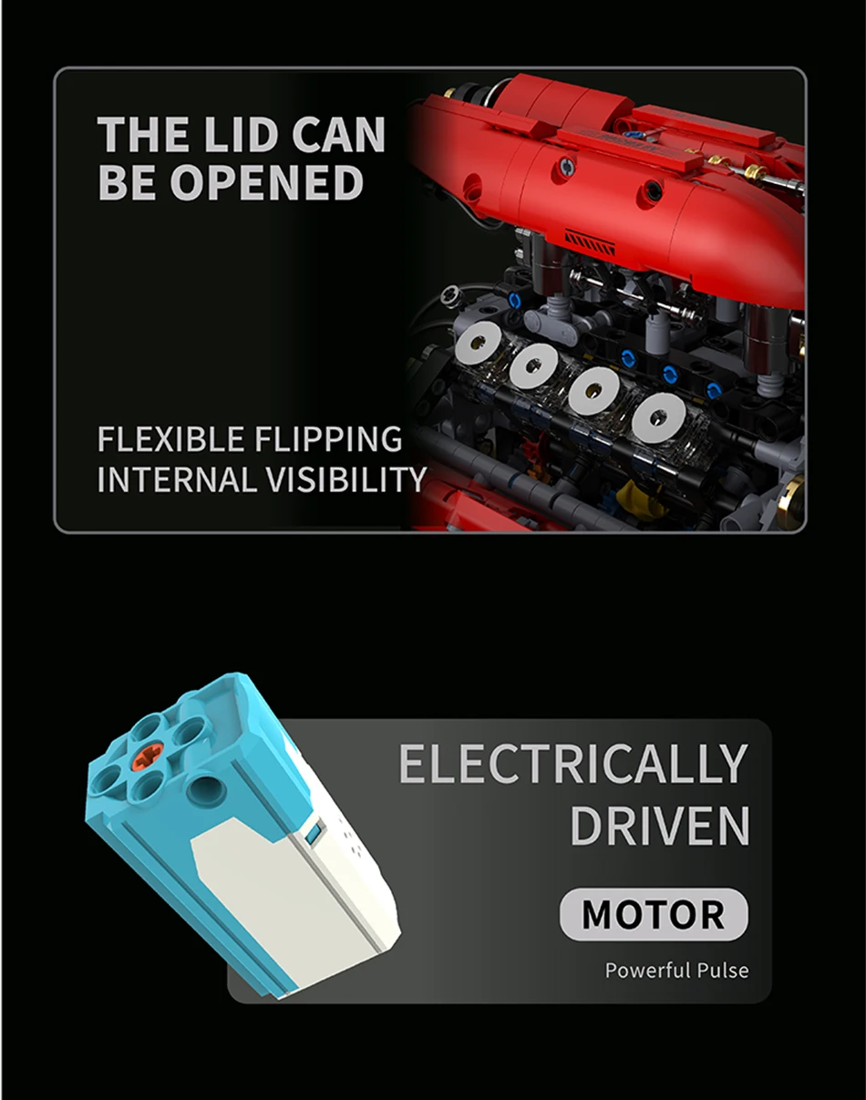Technical V8 Electrice Driven Engine Building Blocks Simulation Supercar Engine MOC Bricks Science Education Toys Birthday Gift